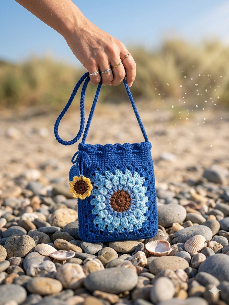 🔵 Navy Blue Sunflower Bag
