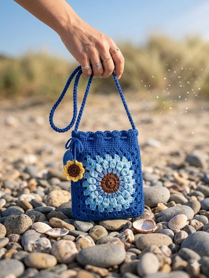 🔵 Navy Blue Sunflower Bag
